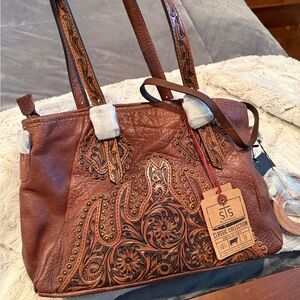 STS Ranchwear Embossed Brown Shoulder Bag